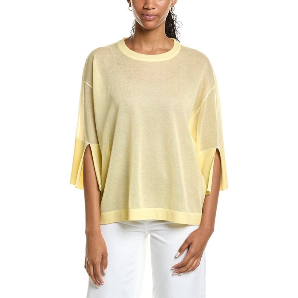 Kenneth Cole Womens Semi Sheer Crewneck Top, Yellow